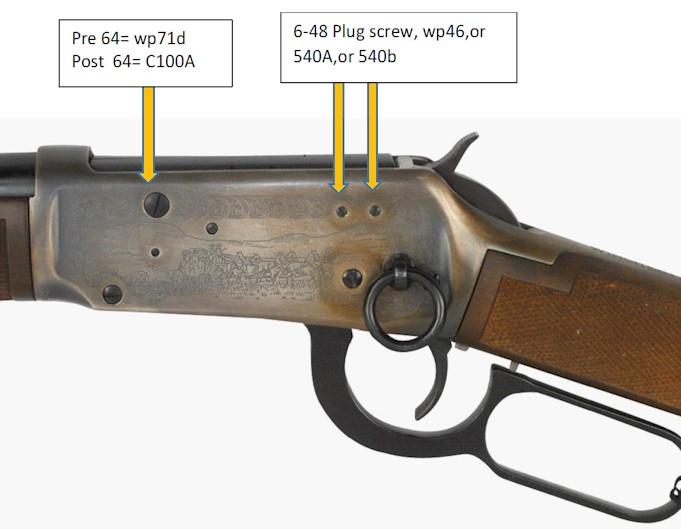 .Plug screw SET Winchester 1894 PRE and POST 64 receiver mounted sight or scopes (read description correct screw combination)