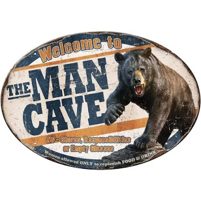 Welcome to the Man Cave Antique style oval metal sign