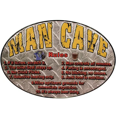 Man Cave Rules, Antique style oval metal sign