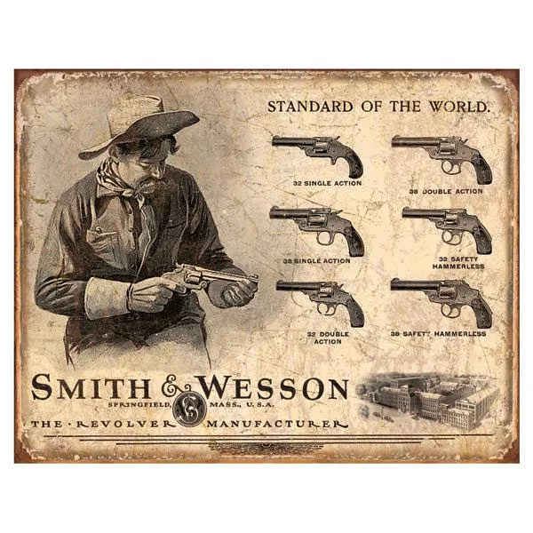 Smith and Wesson: Standard of the World Antique style oval metal sign